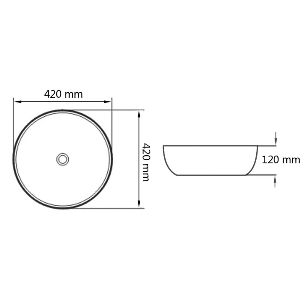 vidaXL Lavabo rond céramique noir 42x12 cm