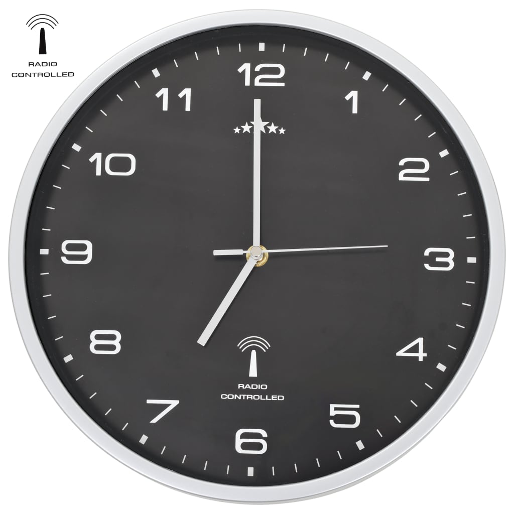 vidaXL Horloge murale radioguidée avec mouvement à quartz 31 cm Noir