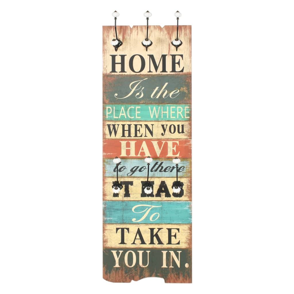 vidaXL Porte-manteau mural avec 6 crochets 120 x 40 cm HOME IS