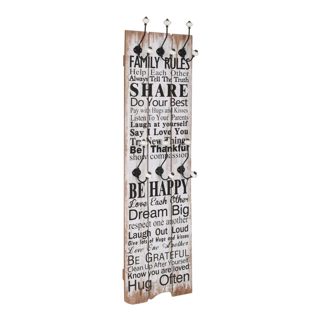 vidaXL Porte-manteau mural avec 6 crochets 120 x 40 cm FAMILY RULES