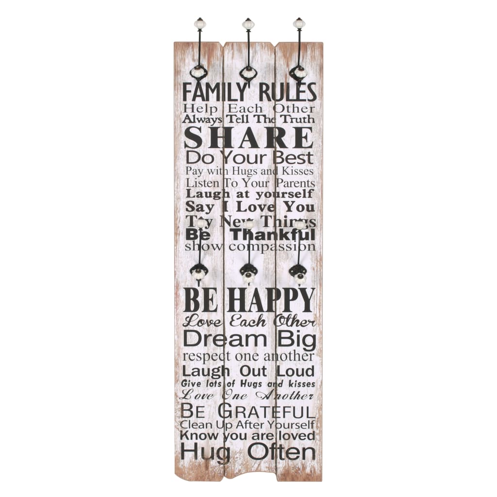 vidaXL Porte-manteau mural avec 6 crochets 120 x 40 cm FAMILY RULES