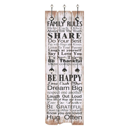 vidaXL Porte-manteau mural avec 6 crochets 120 x 40 cm FAMILY RULES
