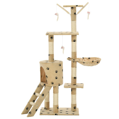 vidaXL Arbre à chat avec griffoir en sisal 138cm Beige Motif de pattes