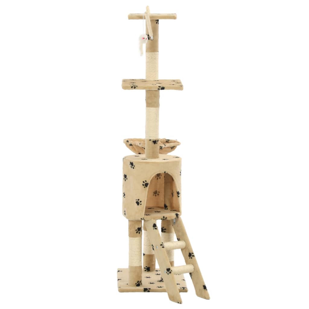 vidaXL Arbre à chat avec griffoir en sisal 138cm Beige Motif de pattes
