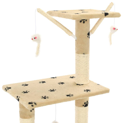 vidaXL Arbre à chat avec griffoir en sisal 138cm Beige Motif de pattes