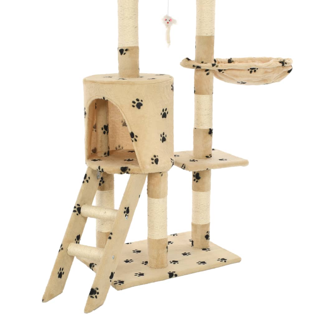 vidaXL Arbre à chat avec griffoir en sisal 138cm Beige Motif de pattes