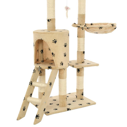 vidaXL Arbre à chat avec griffoir en sisal 138cm Beige Motif de pattes