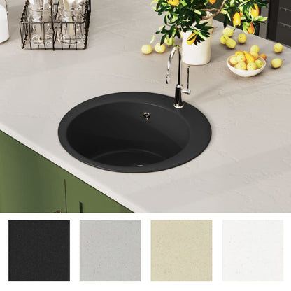 vidaXL Évier de cuisine en granit Bac unique Rond Noir