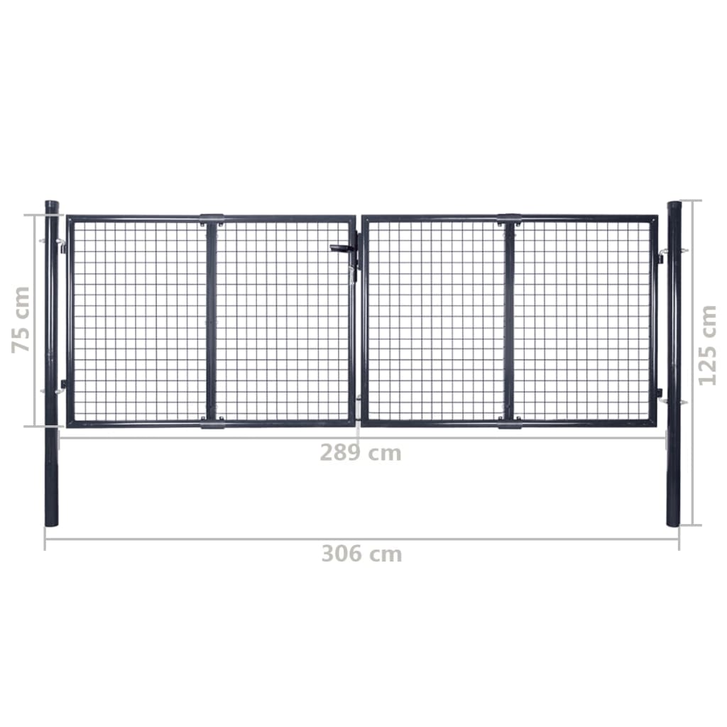 vidaXL Portail en maille de jardin Acier galvanisé 289x75 cm Gris