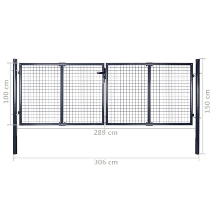 vidaXL Portail en maille Acier galvanisé 289x100 cm Gris