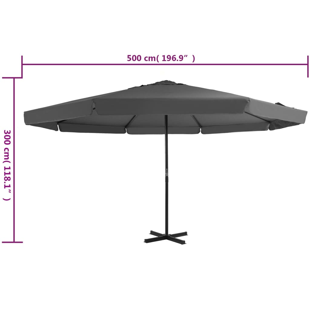 vidaXL Parasol d'extérieur avec mât en aluminium 500 cm anthracite
