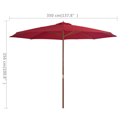 vidaXL Parasol avec mât en bois 350 cm Bordeaux