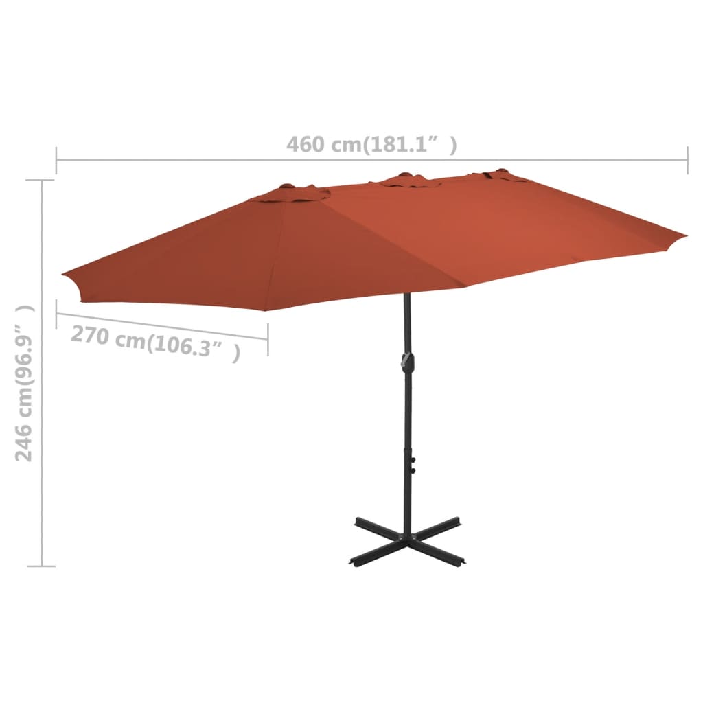 vidaXL Parasol avec poteau en aluminium 460 x 270 cm Terre cuite