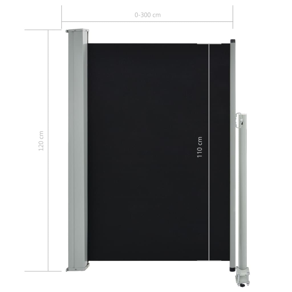 vidaXL Auvent latéral rétractable de patio 120 x 300 cm Noir