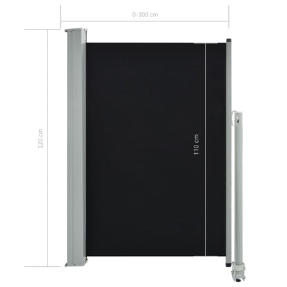 vidaXL Auvent latéral rétractable de patio 120 x 300 cm Noir