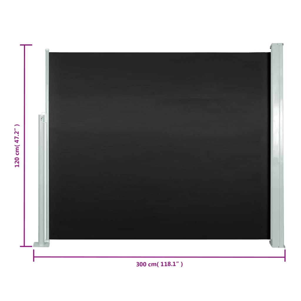 vidaXL Auvent latéral rétractable 120 x 300 cm Noir