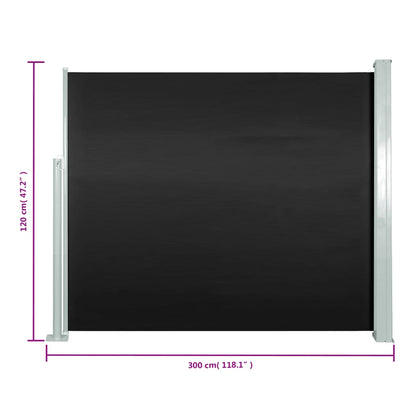vidaXL Auvent latéral rétractable 120 x 300 cm Noir