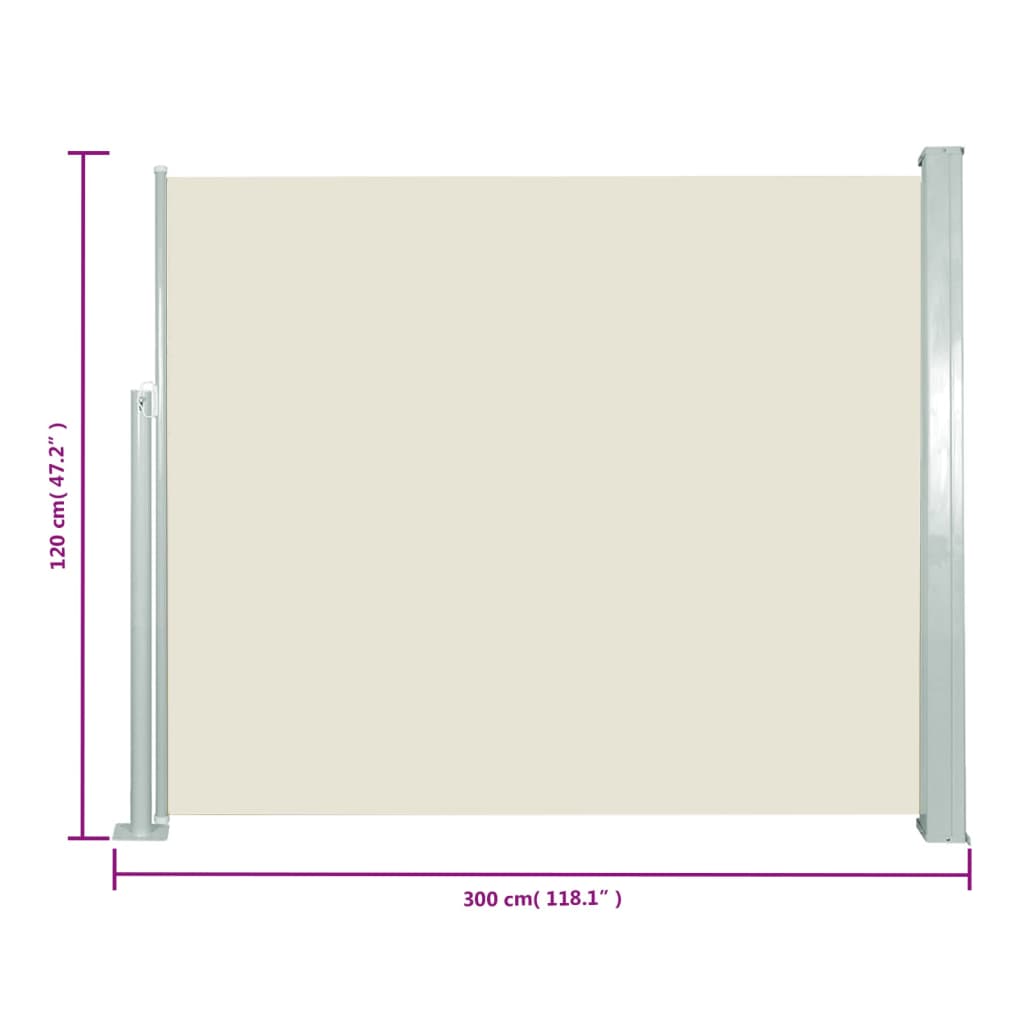 vidaXL Auvent latéral rétractable 120 x 300 cm Blanc cassé