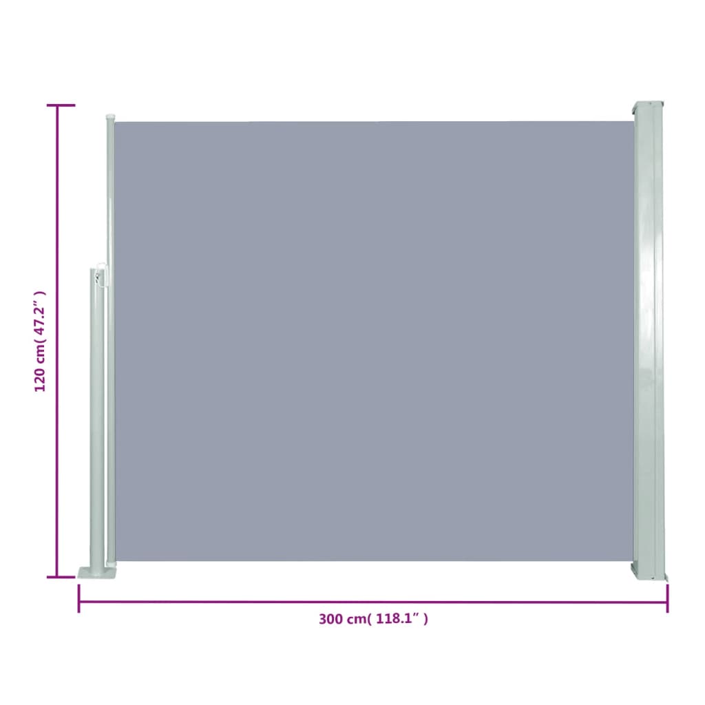 vidaXL Auvent latéral rétractable 120 x 300 cm Gris
