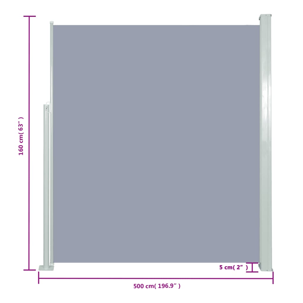 vidaXL Auvent latéral rétractable 160 x 500 cm Gris