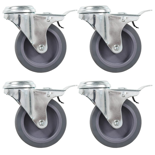 vidaXL 4 pcs Roulettes pivotantes à trou de boulon à double frein 75mm