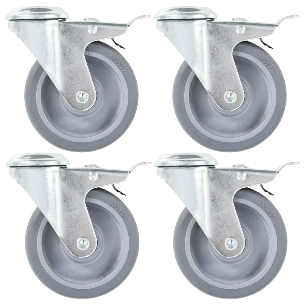 vidaXL 4pcs Roulettes pivotantes à trou de boulon à double frein 100mm