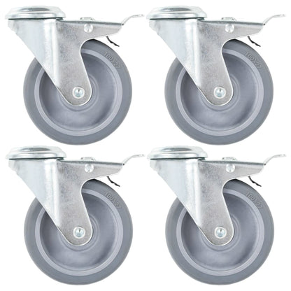 vidaXL 4pcs Roulettes pivotantes à trou de boulon à double frein 100mm