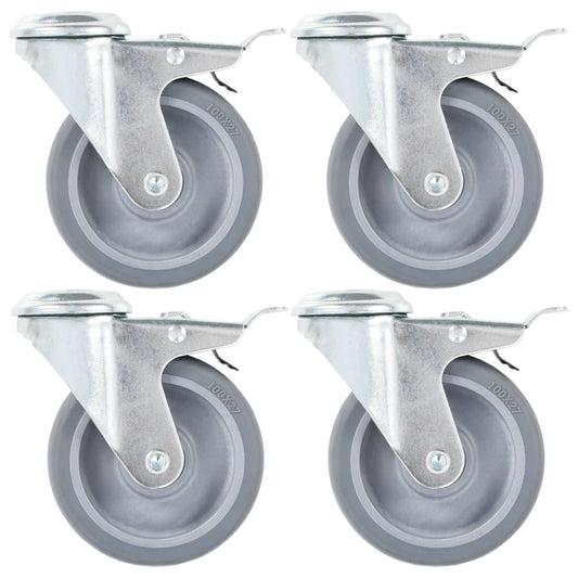 vidaXL 4pcs Roulettes pivotantes à trou de boulon à double frein 100mm