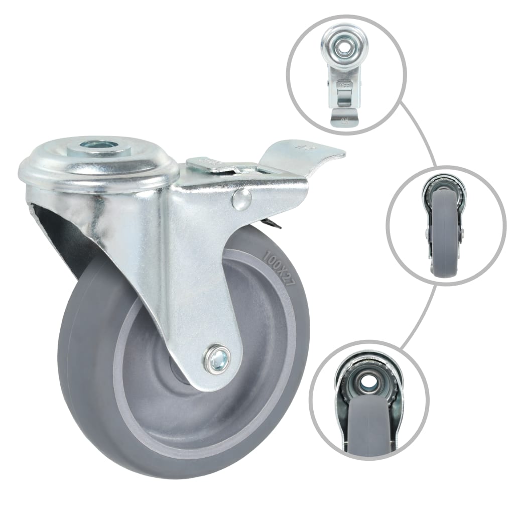 vidaXL 4pcs Roulettes pivotantes à trou de boulon à double frein 100mm