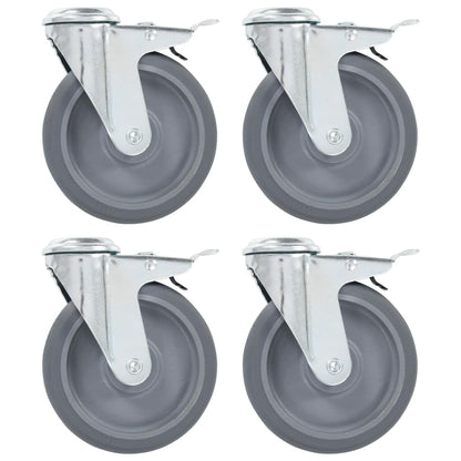 vidaXL 4pcs Roulettes pivotantes à trou de boulon à double frein 125mm