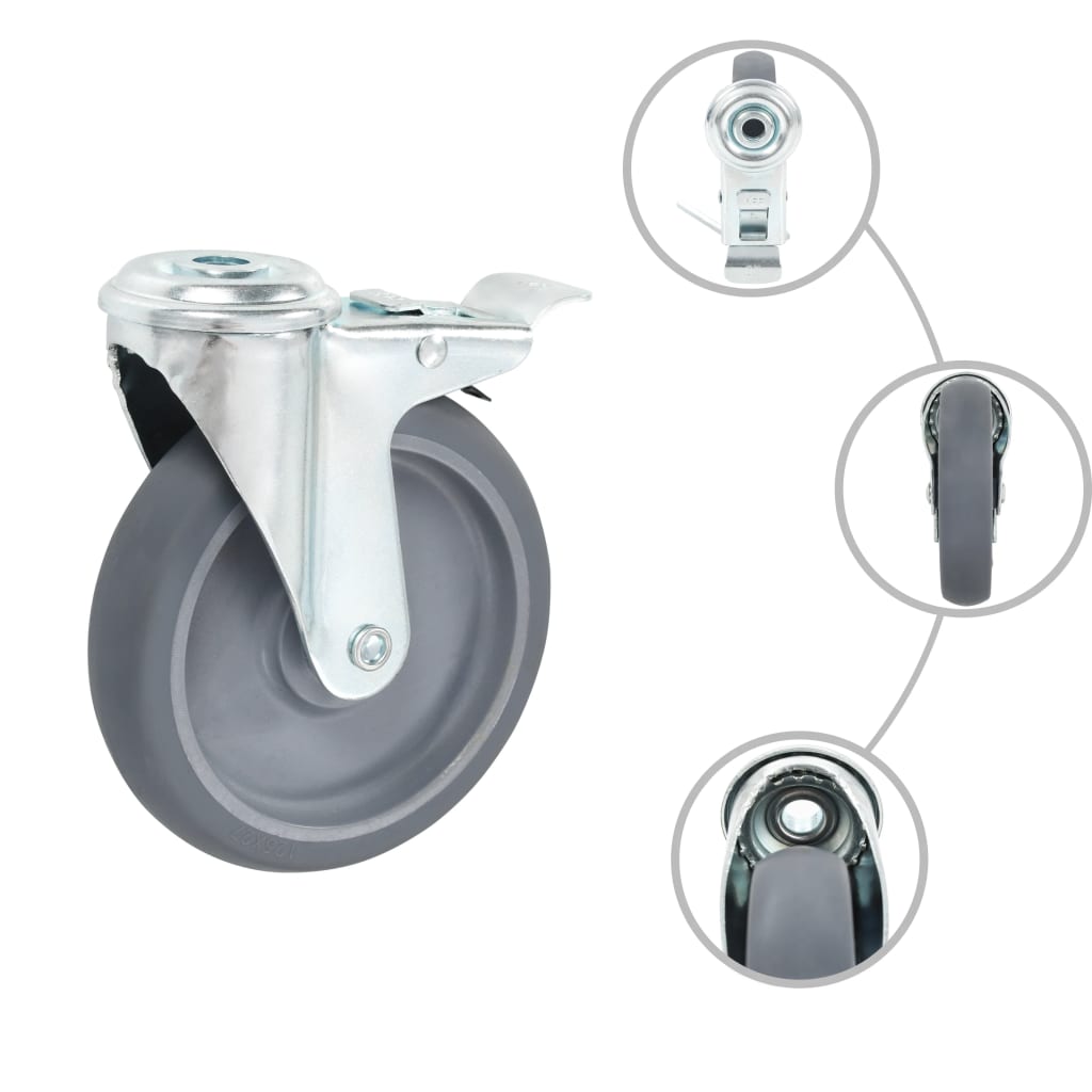 vidaXL 4pcs Roulettes pivotantes à trou de boulon à double frein 125mm