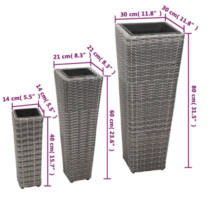 vidaXL Lits surélevés de jardin 3 pcs Résine tressée Gris