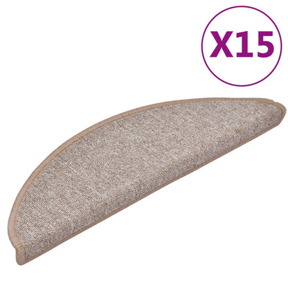 vidaXL Tapis d'escalier 15 pcs Marron clair 56x17x3 cm
