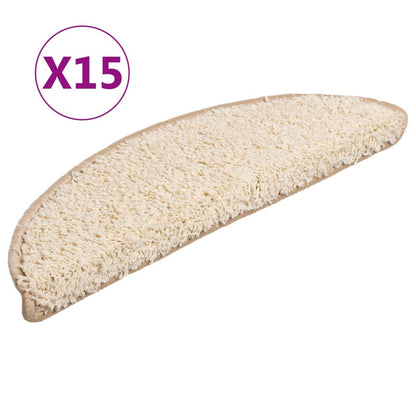 vidaXL Tapis d'escalier 15 pcs crème 56x17x3 cm