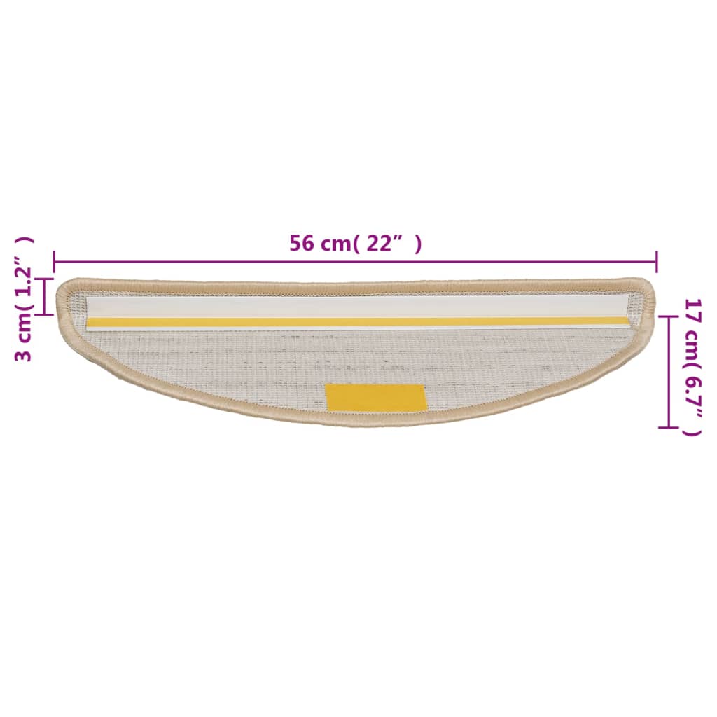 vidaXL Tapis d'escalier 15 pcs crème 56x17x3 cm