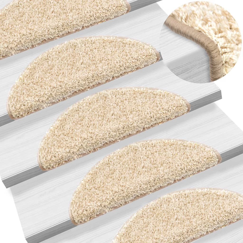 vidaXL Tapis d'escalier 15 pcs crème 56x17x3 cm