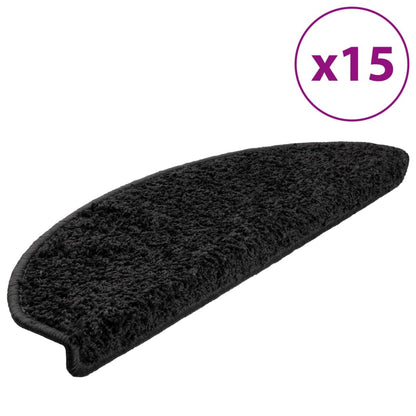 vidaXL Tapis d'escalier 15 pcs noir 65x21x4 cm