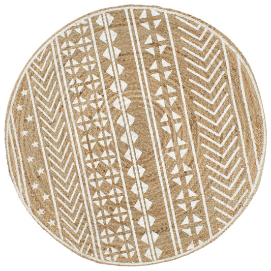 vidaXL Tapis fait à la main Jute avec imprimé blanc 150 cm