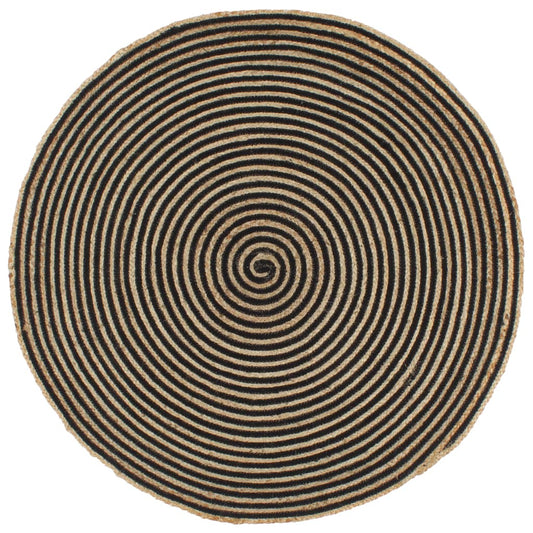 vidaXL Tapis fait à la main Jute avec design de spirale Noir 120 cm