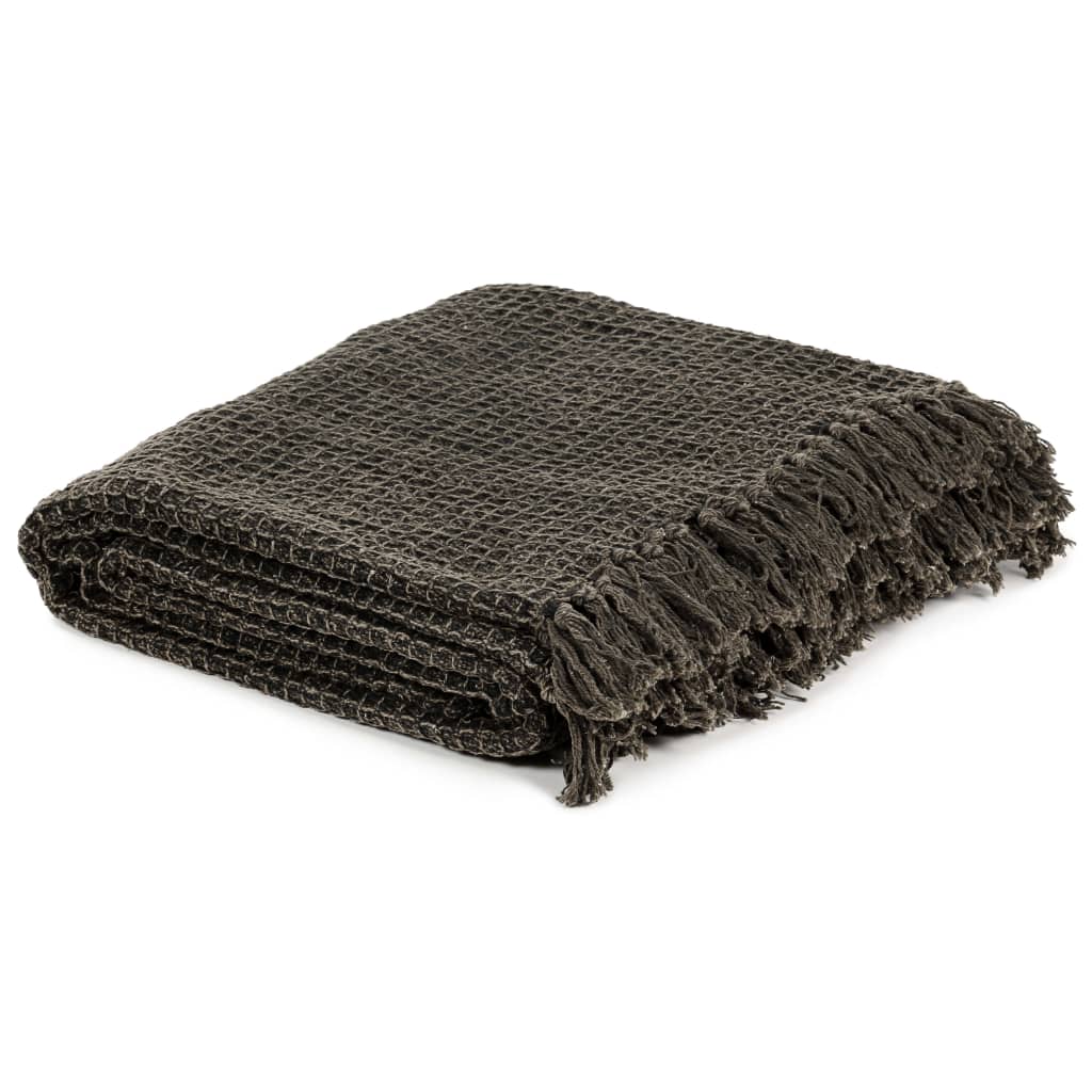 vidaXL Couverture en coton 160 x 210 cm Anthracite/Marron