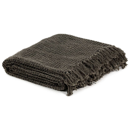 vidaXL Couverture en coton 160 x 210 cm Anthracite/Marron