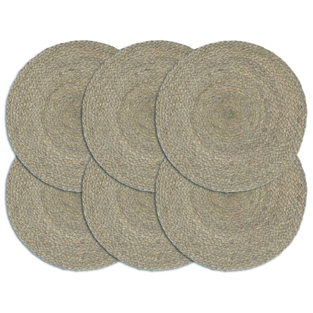 vidaXL Napperons 6 pcs Gris Plain 38 cm Rond Jute