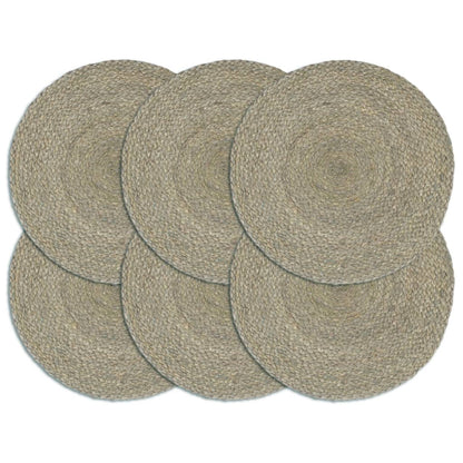 vidaXL Napperons 6 pcs Gris Plain 38 cm Rond Jute