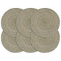 vidaXL Napperons 6 pcs Gris Plain 38 cm Rond Jute