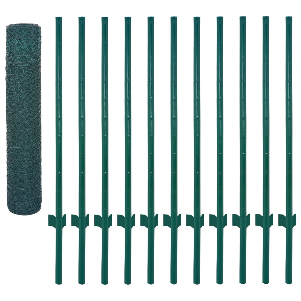 vidaXL Clôture en grillage métallique avec poteaux Acier 25x0,75m Vert