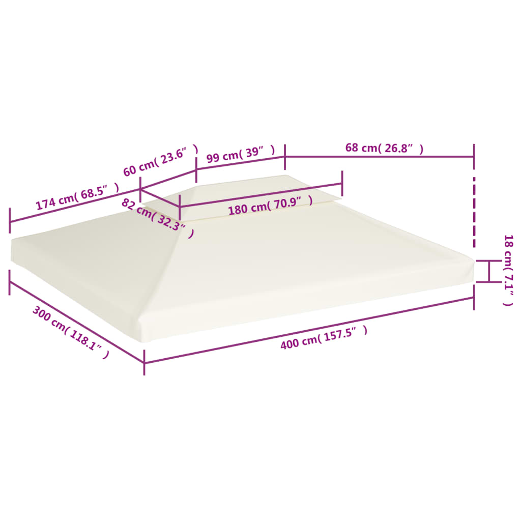 vidaXL Recouvrement de remplacement d'auvent 310 g/m² 3x4m Blanc crème