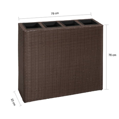 vidaXL Lit surélevé de jardin avec 4 pots Résine tressée Marron