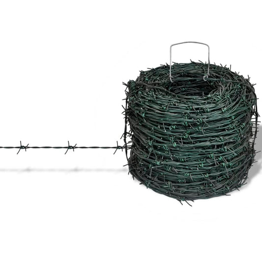 vidaXL Fil de fer barbelé d'enchevêtrement rouleau vert 100 m