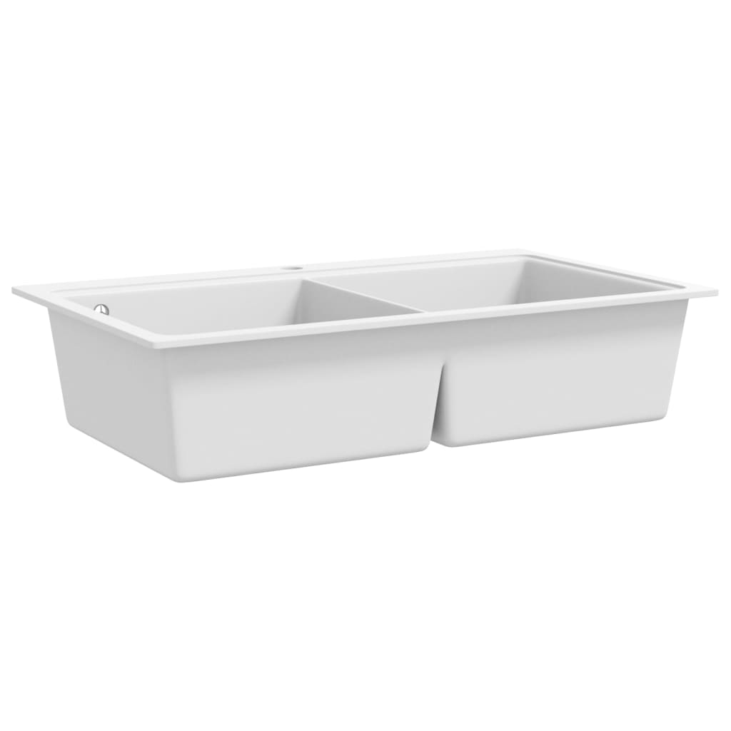 Évier de cuisine encastrable à 2 bacs en granite blanc crème