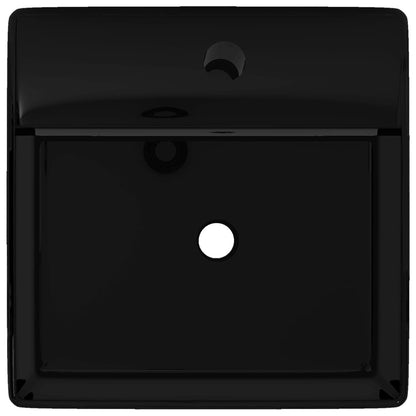 Robinet de lavabo salle de bain céramique/trou trop-plein carré noir